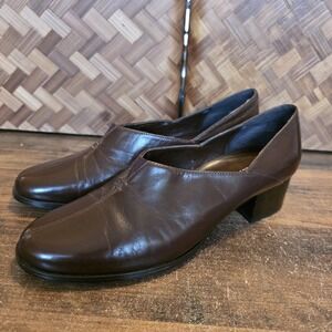 Laura Ashley Shoes Women's Size 8M Brown Leather Slip On‎ Block Heel Grace Mule